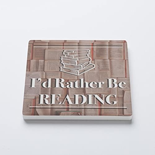 Knjige-radije čitajte, Joyride Home Decor, Jednostruki keramički podmetač, 4-inčni pojedinačni kvadratni