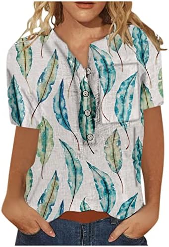 Žene ljetne košulje Vintage cvjetni print Henley T Dugme Dugme kratki rukav Dression Bluuse Casual Tee vrhovi