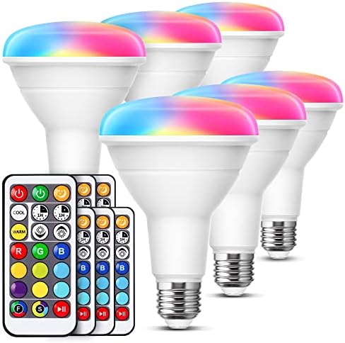 JandCase BR30 reflektori za promjenu boje, RGB+topla+hladna Bijela LED Ugradna sijalica, 12w, 1050lm, daljinsko