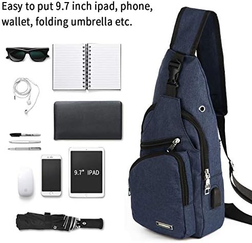Suyzufly Crossbody Sling ruksak za muškarce žene višenamjenska torba za rame protiv krađe s USB priključkom za punjenje plava