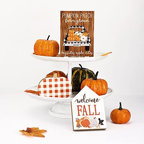 3 komada jeseni drveni znakovi Dobrodošli Fall Stoltop Znakovi zahvalnosti Žetva bundeve stol za