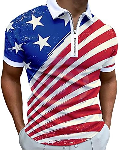 4. srpnja Polo košulje za muškarce Ljeto USA zastava 3D Prints Kratki rukavi Ležerne prilike T Tunički Zipper