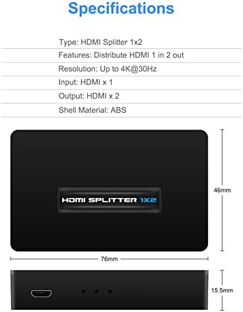 Wiistar HDMI razdjelnik 1 u 2 od 4K HDMI razdjelnik za dual monitor HDMI 1 Izvor na 2 Display