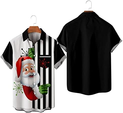 XXBR božićne majice kratkih rukava za mens, Xmas Santa Claus Ispiši gumb prema dolje nagib na vrhu