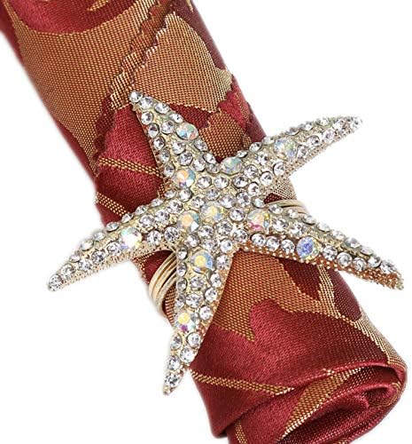 Joyindecor Crystal Starfish prstenovi - set od 6 Rhinestone Ocean Primorski držač zvona za vjenčanje, tema