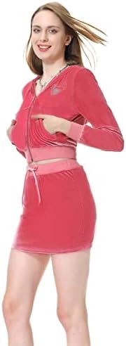 Masswo Women Y2K Velor suknja set baršun zip up džempershirt Short TrackSit Pink ružičasta vežba za vježbanje