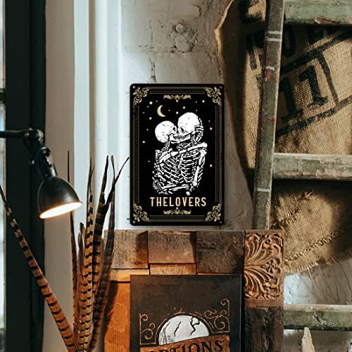 Ynjzk Gothic Domaći dekor Goth Valentines Dan Decor Tarot kartica TIN znak lubanje Zidni dekor Metalni znakovi
