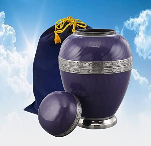 Jednostavnost urna za kremaciju-lijepo ručno izrađena urna za odrasle sa srebrnom trakom za pepeo - velika elegantna urna za sahranu i spomen kremaciju za ljudski pepeo do 200 lbs sa baršunastom torbom