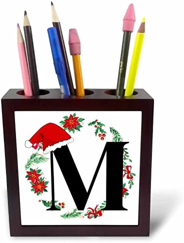 3drose M Božićni Monogram Inicijal sa Santa šeširom i držačima olovke za vijence