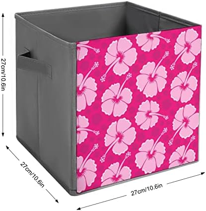 Pink Hibiscus uzorak srušiva kockice za skladištenje tkanine 11-inčni sklopivi kante za pohranu sa ručkama