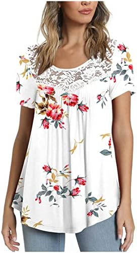 Majica bluza za dame Jesen Ljetni kratki rukav 2023 Odjeća Trendi čipkasti pamučni posadni izrez grafički grafički