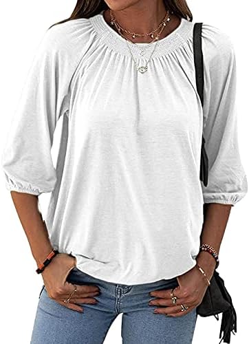 Fmcho ženska čvrsta posada T majica bluza Pamuk pola rukava 3/4 rukav casual labavi bazirani osnovni vrhovi
