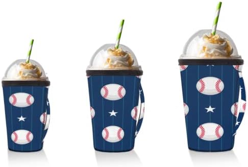 Bejzbol Stars Stripe ledeni rukav za kafu sa ručkom, izolovani držač za kafu za višekratnu upotrebu