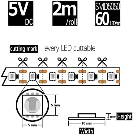 HAUTY Blacklight LED traka USB, 6.5 ft/ 2M SMD5050 ukupno 120 LED 5V 12w fleksibilni UV LED za sečenje za