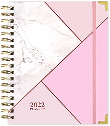 2022 Planer - planer 2022 Nedeljno i mesečno sa karticama, 8 x 10, 2022. - decembar 2022., tvrdi uvez sa kontaktima + kalendar + praznici + debeli papir - BIRD-WIRE BINDING - Pink-žičani vezanje - ružičasti mramor