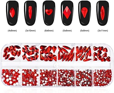 Molisaka & nbsp;crveni Rhinestones za nokte, Multi-Shape Big Nail Gems za akril noktiju dizajn Kit,