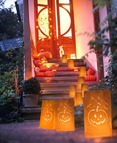 HOLDEMORY 24 PACK Halloween Luminary torbe, svjetiljke otporne na plamen, narančaste čajske svetjemljeće
