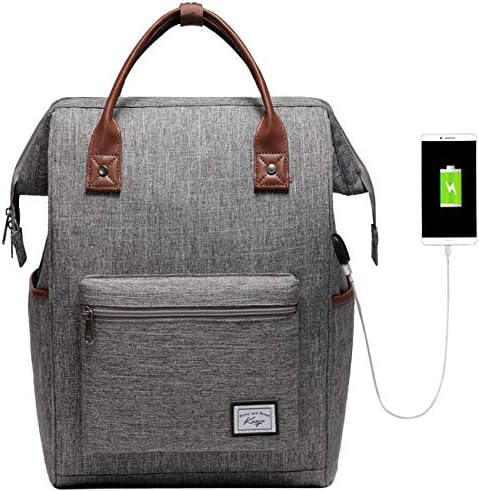 Kasqo backpack za žene, 15,6 inčni nastavnici ruksak sestre radne ruksak torbica vodootporni ruksak protiv krađe sa USB punjenjem, sivom bojom