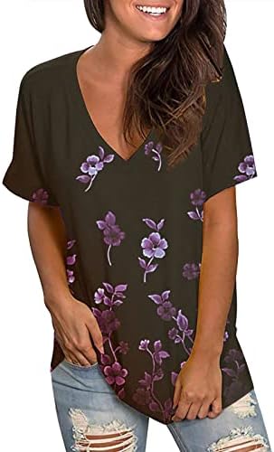 MRŠIINRI ženske majice 2023 Dressy Casual kratki rukav V izrez majice ljetne modne cvjetne labave majice osnovne