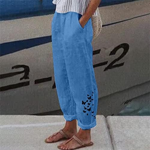 Ženske posteljine gležnjače Capris Relax Fit Summer Ležerne prilike elastične struice obrezane konusne pantalone