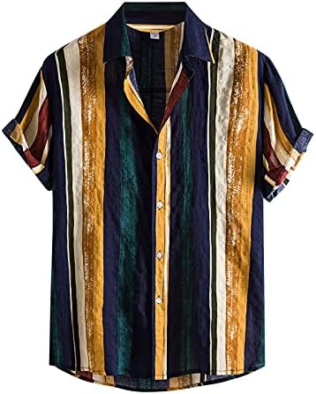 Vintage majice za muškarce Striped Havajska majica s kratkim rukavima na majici Down majica opuštena-fit