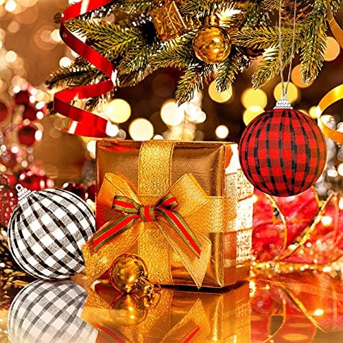 6 komada Božić viseći karirane kugle Božić Buffalo Plaid Fabric Ball Ornamenti Božić ukras Gingham