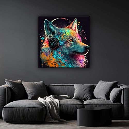Startonight Canvas Wall Art-Music Wolf-dekoracija umetničko delo spremno za kačenje za dnevni boravak velika