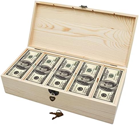 Drvena ladica za valute sa zaključavanjem, Organizator za gotovinu sa 5 odjeljaka, kutija za skladištenje