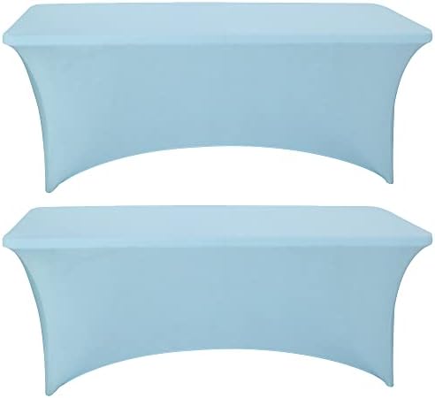 2 paketa spandex prekrivači stola rastezljivi stolnjak univerzalni pravougaoni ugrađeni zaštitnik stolnjaka bez bora pokrivači stola za zabavu, vjenčanje, rođendan, banket, prodavac（svijetlo plava, 6FT