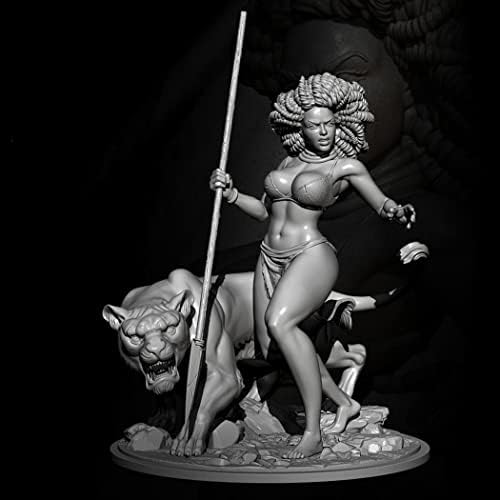 Goodmoel 60mm drevni plemenski ženski komplet ratnika i lavove smole, Nesastavljene i neobojene minijature / Xk-1849