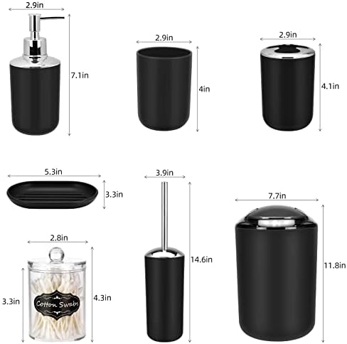 IMAVO kombinitor za kupaonicu - 8 kom. Crno kupaonska oprema Set sa kantom za smeće, sapun, sapun, nosač četkica