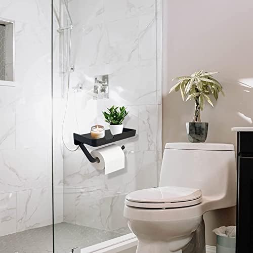 Toaletni držač za papir, Smarthome WC držač papira sa policama, krovna na rust, SUS304 Matte crni