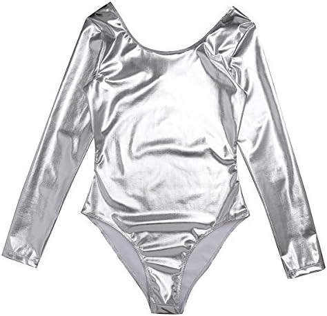 Alvivi ženski sjajni metalni komad kupaći kostim Leotard Gimnastics Rave Dance Ples Bodysuit