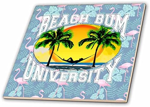 3drose a funny beach citat, plaža Bum Univerziteta na pink flamingo obrazac. - Pločice.