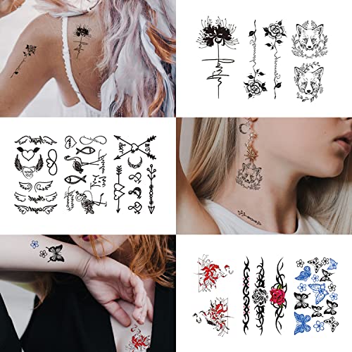 Cerlaza Privremene tetovaže za žene odrasli djevojke, 65 stilova Lažne polutrajne trajne trajne naljepnice