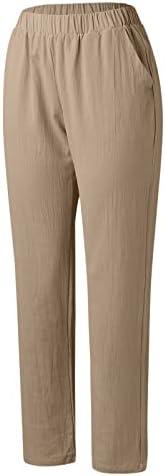 Ethia ženske kapri hlače široke noge elastične struke elastične obrezine pamučne pantalone s džepovima pantalone