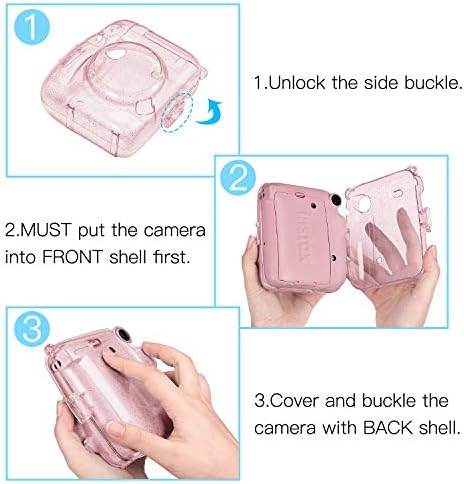Fintie zaštitni jasan slučaj za Fujifilm Instax Mini 11 Instant Film kamera - Crystal Hard Shell poklopac sa odvojivim Rainbow naramenica, svjetlucave roze