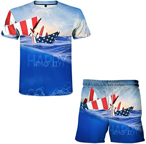 Dan ljetni brod casual muški set Zastava neovisnosti Jedrenje Američki Štampanje 3D Muški odijela i setovi
