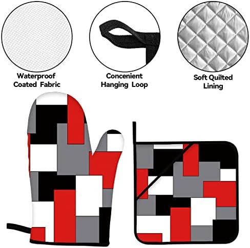 Crvena crna siva bijela pećnica i držači lončača setovi od 4 crvene sive geometrijske pećnice mitts pećnica Rukavice