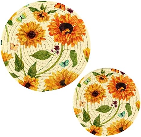 Suncokreti Leptiri za vruće posuđe Držači nosača od 2 komada vruće jastučiće za kuhinju pamučne okrugle