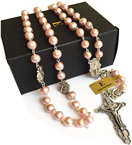 elegantmedicinska katolička AAA 8-9 mm pravi biserni biseri srebrna ruža perle brojanica krst kutija za ogrlicu