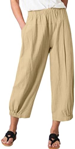 Bozanly Womens Ljeto CAPRI Hlače Elastične struke pamučne platnene joge obrezive hlače pantalone