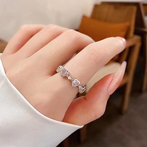 2023 New Sweet Pink Heart Zircon Ring Ženska modna ličnost Mori Otvoreni breskva srčani prsten ženski prsten