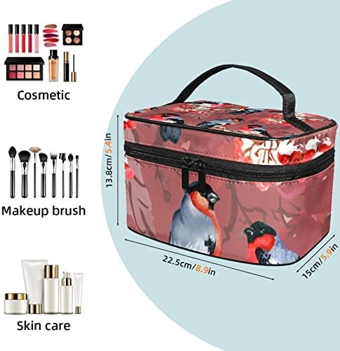 Yoyoamoy Travel Makeup torba sa odjeljkom, estettičke ptice crveni uzorak velika kozmetička futrola