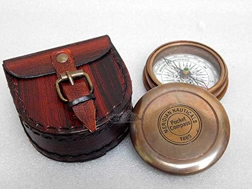 Kompas sa nautičke mesingane pesme | Gravirani džepni kompas s kožnim poklonom kućišta | Vintage