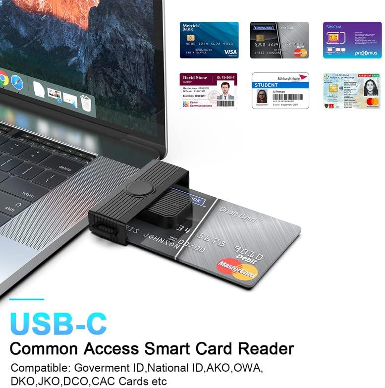 Tip c CAC čitač, dod vojni USB C common Access CAC čitač kartica, čitač pametnih kartica PIV CAC čitač kompatibilan