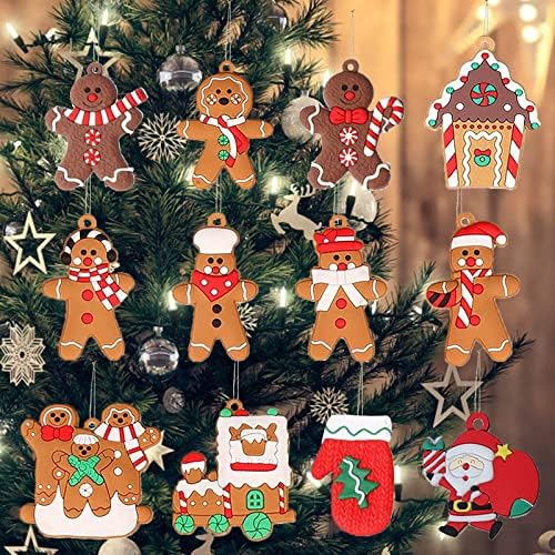 Gingerbread Man ukrasi za ukrase za jelku, 12 paket Gingerbread Božić viseći Set Mini božićno drvo ukrasi viseći