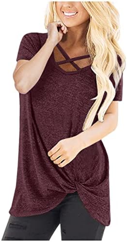 Criss Cross V izrez košulje za žene ljetne kratkih rukava majica Trendy Twist čvor T-majice