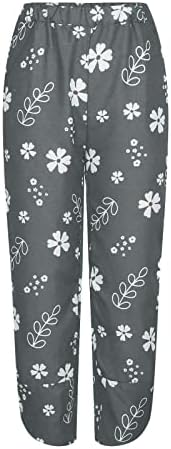 Ženske ljetne ležerne harem pantalone Jednostavno cvjetno tiskovina elastične struke labave udobne posteljine