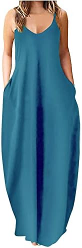 Narhbrg 2023 Žene Solid Maxi haljina Ljeto Lose Dresse Maxi haljine za džepove Juniors Camisole duga haljina plus